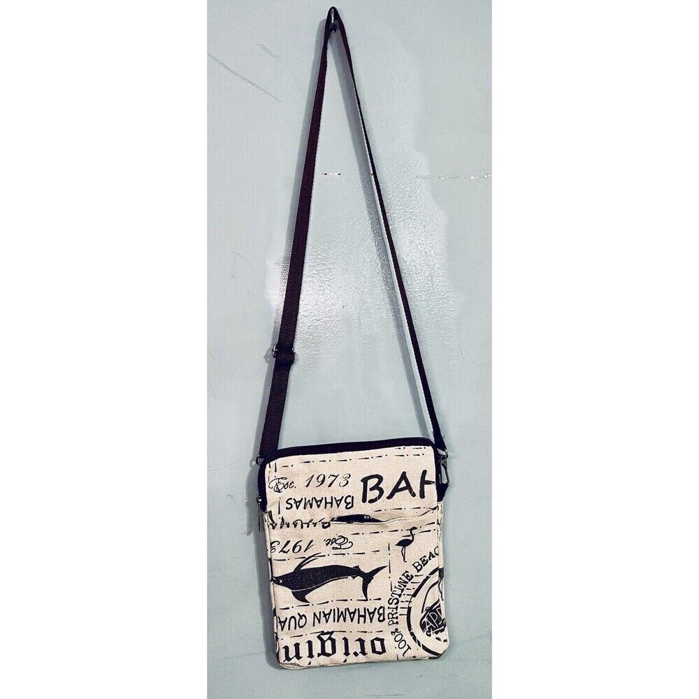 Bahamas Ivory Brown Canvas Crossbody Bag Zip Up W Outside Pocket